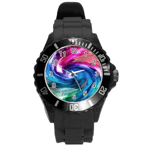 Water Paint Round Plastic Sport Watch (L) from ArtsNow.com Front