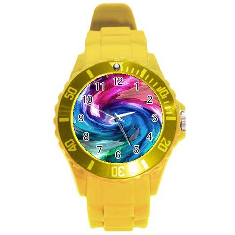 Water Paint Round Plastic Sport Watch (L) from ArtsNow.com Front