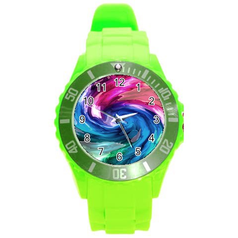 Water Paint Round Plastic Sport Watch (L) from ArtsNow.com Front