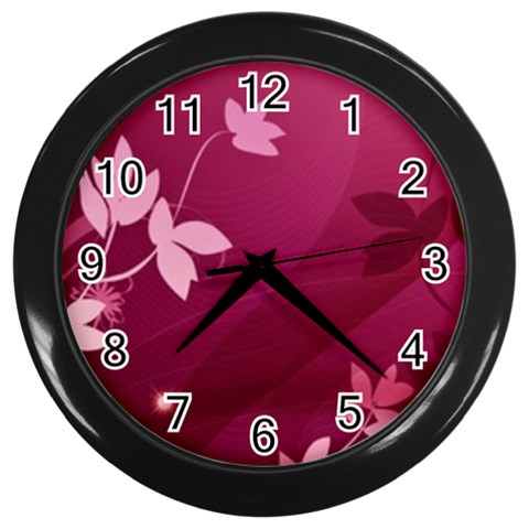 Pink Flower Art Wall Clock (Black) from ArtsNow.com Front