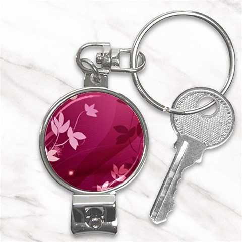 Pink Flower Art Nail Clippers Key Chain from ArtsNow.com Front