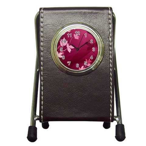 Pink Flower Art Pen Holder Desk Clock from ArtsNow.com Front