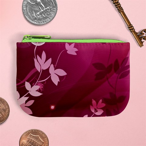 Pink Flower Art Mini Coin Purse from ArtsNow.com Front