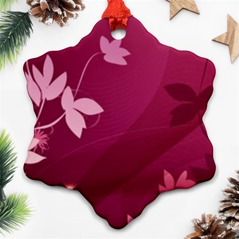 Pink Flower Art Snowflake Ornament (Two Sides) from ArtsNow.com Back