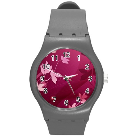 Pink Flower Art Round Plastic Sport Watch (M) from ArtsNow.com Front