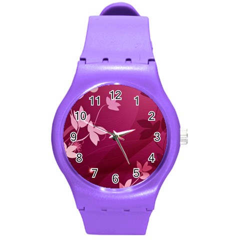 Pink Flower Art Round Plastic Sport Watch (M) from ArtsNow.com Front