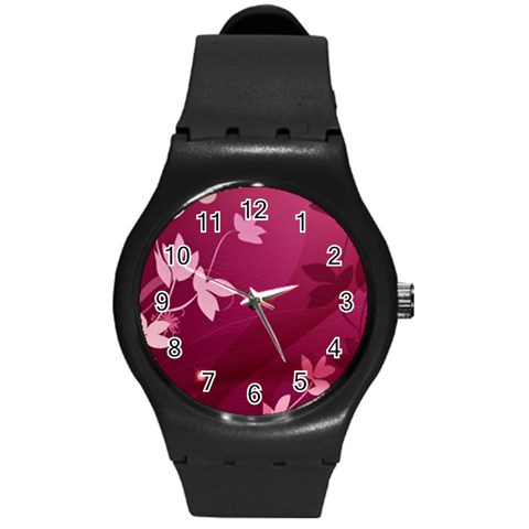 Pink Flower Art Round Plastic Sport Watch (M) from ArtsNow.com Front