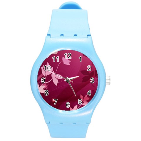 Pink Flower Art Round Plastic Sport Watch (M) from ArtsNow.com Front