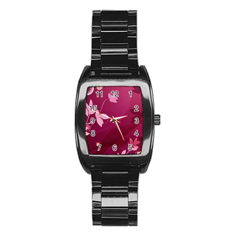 Pink Flower Art Stainless Steel Barrel Watch from ArtsNow.com Front