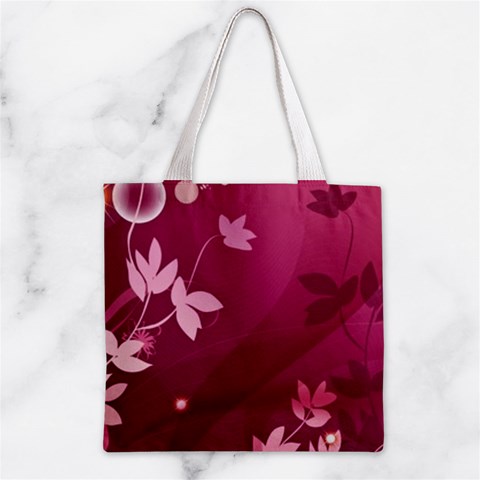 Pink Flower Art Zipper Grocery Tote Bag from ArtsNow.com Back