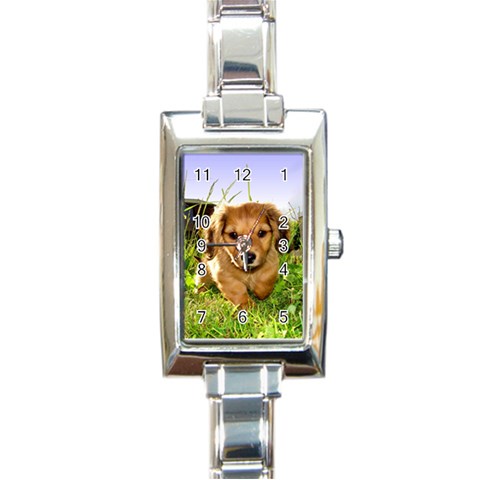 Puppy In Grass Rectangle Italian Charm Watch from ArtsNow.com Front