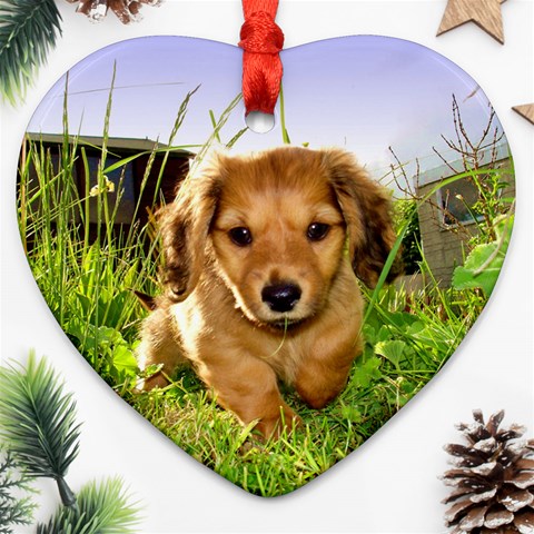 Puppy In Grass Heart Ornament (Two Sides) from ArtsNow.com Back