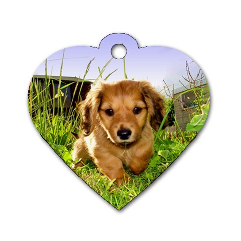 Puppy In Grass Dog Tag Heart (Two Sides) from ArtsNow.com Back