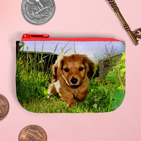 Puppy In Grass Mini Coin Purse from ArtsNow.com Front