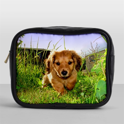 Puppy In Grass Mini Toiletries Bag (One Side) from ArtsNow.com Front