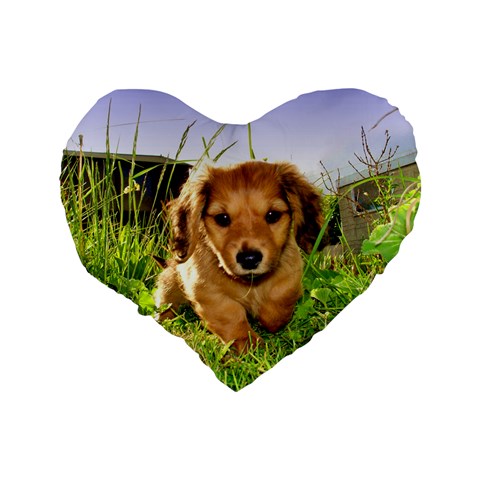 Puppy In Grass Standard 16  Premium Heart Shape Cushion  from ArtsNow.com Back