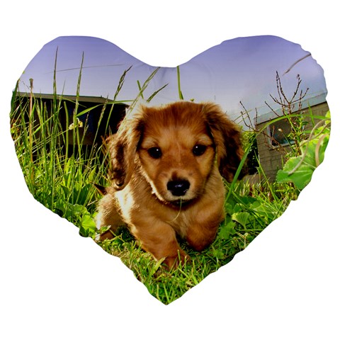 Puppy In Grass Large 19  Premium Heart Shape Cushion from ArtsNow.com Back