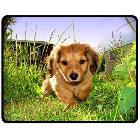 Puppy In Grass Double Sided Fleece Blanket (Medium) from ArtsNow.com 58.8 x47.4  Blanket Back