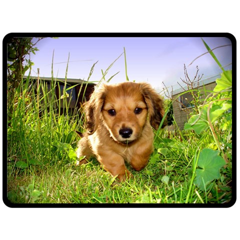 Puppy In Grass Double Sided Fleece Blanket (Large) from ArtsNow.com 80 x60  Blanket Back