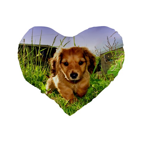 Puppy In Grass Standard 16  Premium Flano Heart Shape Cushion  from ArtsNow.com Back