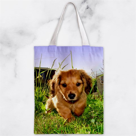 Puppy In Grass Zipper Classic Tote Bag from ArtsNow.com Back