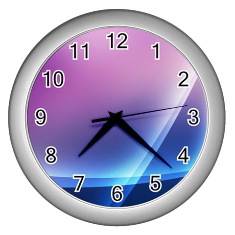 Purple Blue Wave Wall Clock (Silver) from ArtsNow.com Front