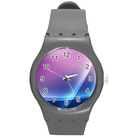 Purple Blue Wave Round Plastic Sport Watch (M) from ArtsNow.com Front