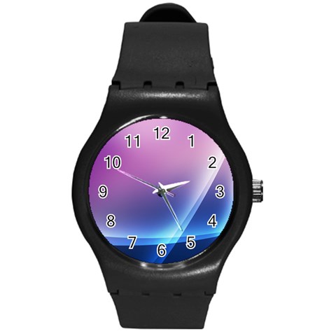 Purple Blue Wave Round Plastic Sport Watch (M) from ArtsNow.com Front