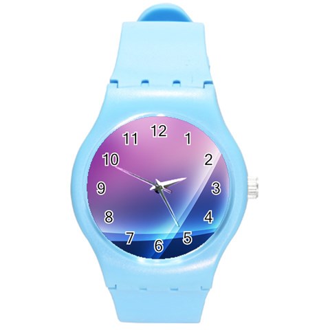 Purple Blue Wave Round Plastic Sport Watch (M) from ArtsNow.com Front