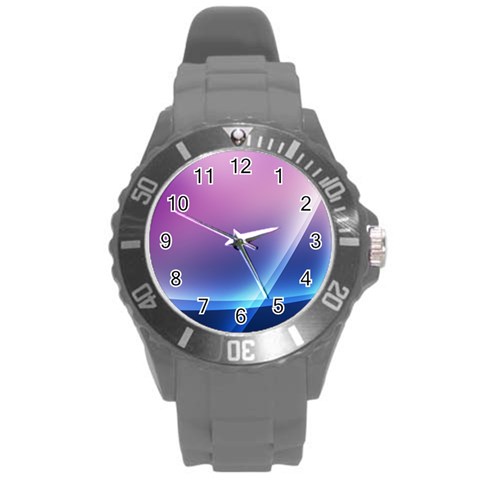 Purple Blue Wave Round Plastic Sport Watch (L) from ArtsNow.com Front