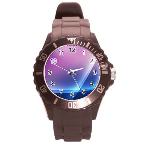 Purple Blue Wave Round Plastic Sport Watch (L) from ArtsNow.com Front