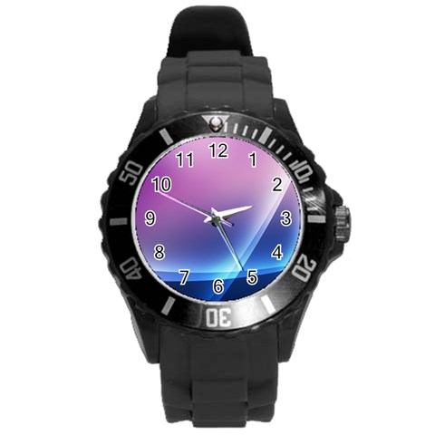 Purple Blue Wave Round Plastic Sport Watch (L) from ArtsNow.com Front