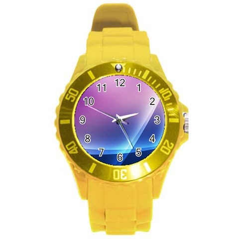 Purple Blue Wave Round Plastic Sport Watch (L) from ArtsNow.com Front