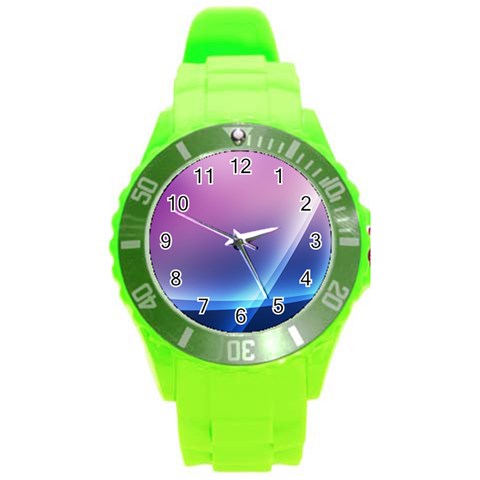 Purple Blue Wave Round Plastic Sport Watch (L) from ArtsNow.com Front