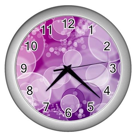 Purple Bubble Art Wall Clock (Silver) from ArtsNow.com Front