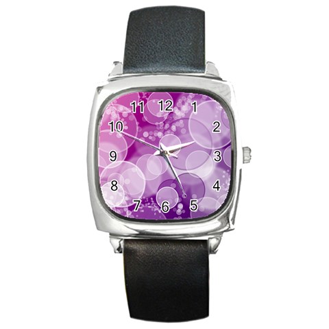 Purple Bubble Art Square Metal Watch from ArtsNow.com Front