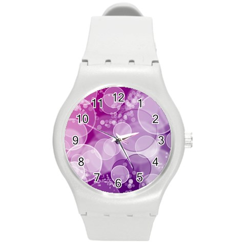 Purple Bubble Art Round Plastic Sport Watch (M) from ArtsNow.com Front