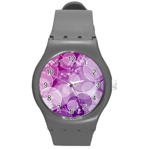 Purple Bubble Art Round Plastic Sport Watch (M) from ArtsNow.com Front