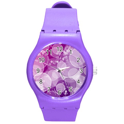 Purple Bubble Art Round Plastic Sport Watch (M) from ArtsNow.com Front