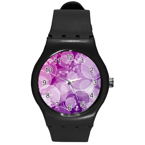 Purple Bubble Art Round Plastic Sport Watch (M) from ArtsNow.com Front