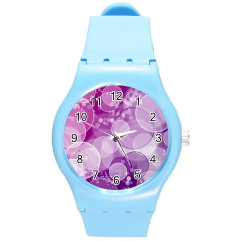 Purple Bubble Art Round Plastic Sport Watch (M) from ArtsNow.com Front