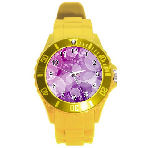 Purple Bubble Art Round Plastic Sport Watch (L) from ArtsNow.com Front