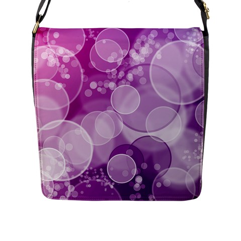 Purple Bubble Art Flap Closure Messenger Bag (L) from ArtsNow.com Front