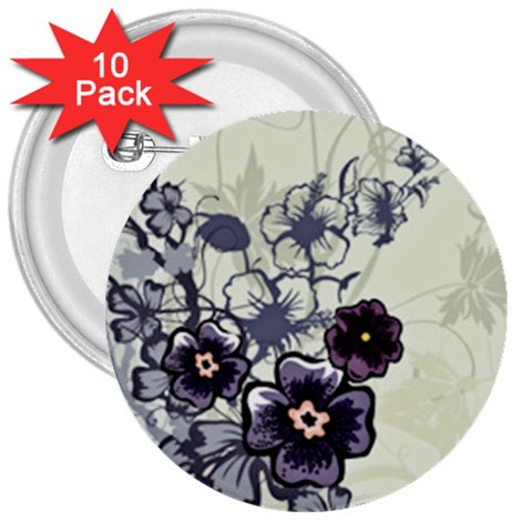 Purple Flower Art 3  Button (10 pack) from ArtsNow.com Front