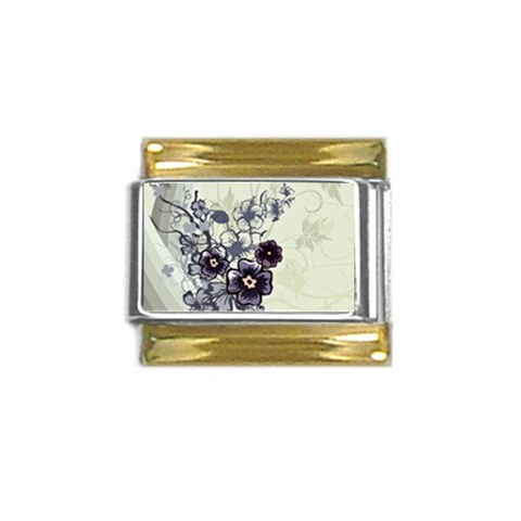 Purple Flower Art Gold Trim Italian Charm (9mm) from ArtsNow.com Front