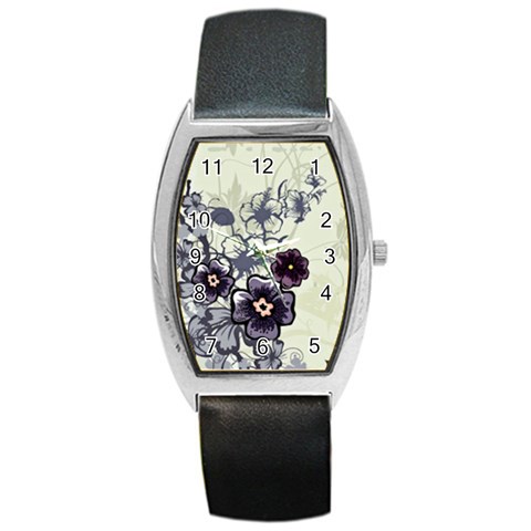 Purple Flower Art Barrel Style Metal Watch from ArtsNow.com Front