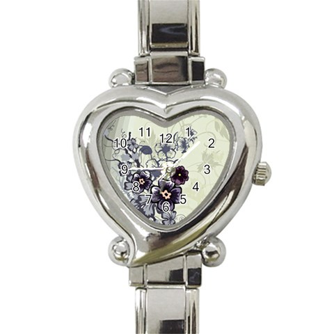 Purple Flower Art Heart Italian Charm Watch from ArtsNow.com Front