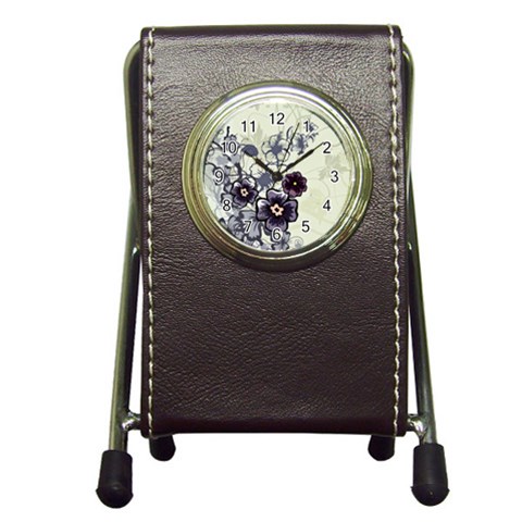 Purple Flower Art Pen Holder Desk Clock from ArtsNow.com Front