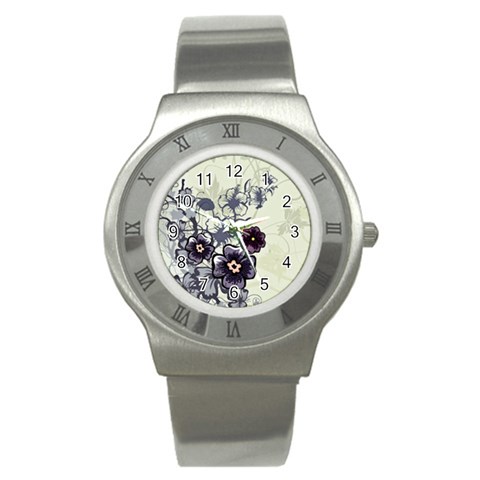 Purple Flower Art Stainless Steel Watch from ArtsNow.com Front