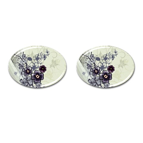 Purple Flower Art Cufflinks (Oval) from ArtsNow.com Front(Pair)